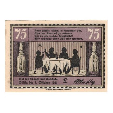 Banknote, Germany, Osnabrück Handelskammer Café Monopol, 75 Pfennig