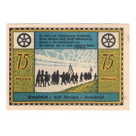 Banknote, Germany, Osnabrück Handelskammer Café Monopol, 75 Pfennig