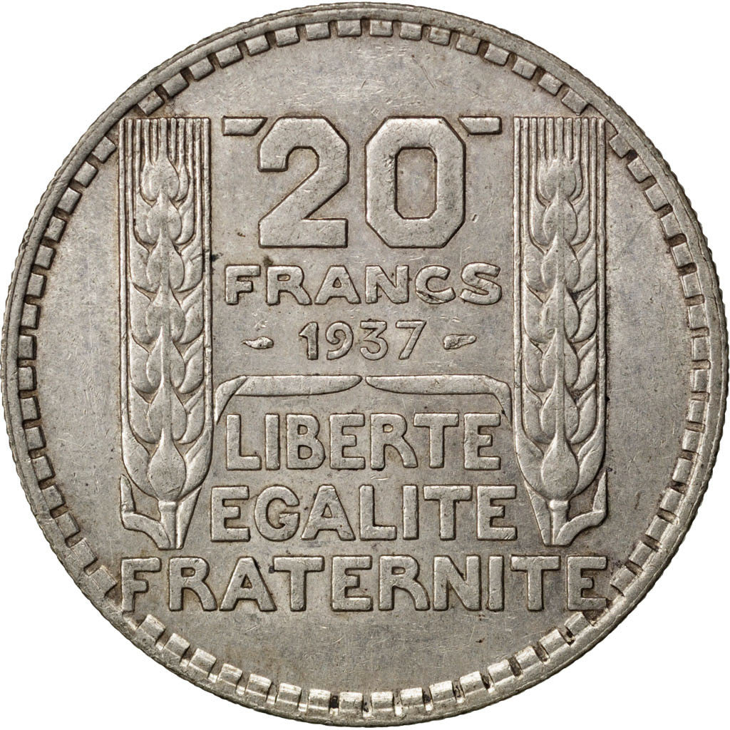 FRANCE, Turin, 20 Francs, 1937, Paris, KM #879, AU(55-58), Silver, 35, Gadoury..