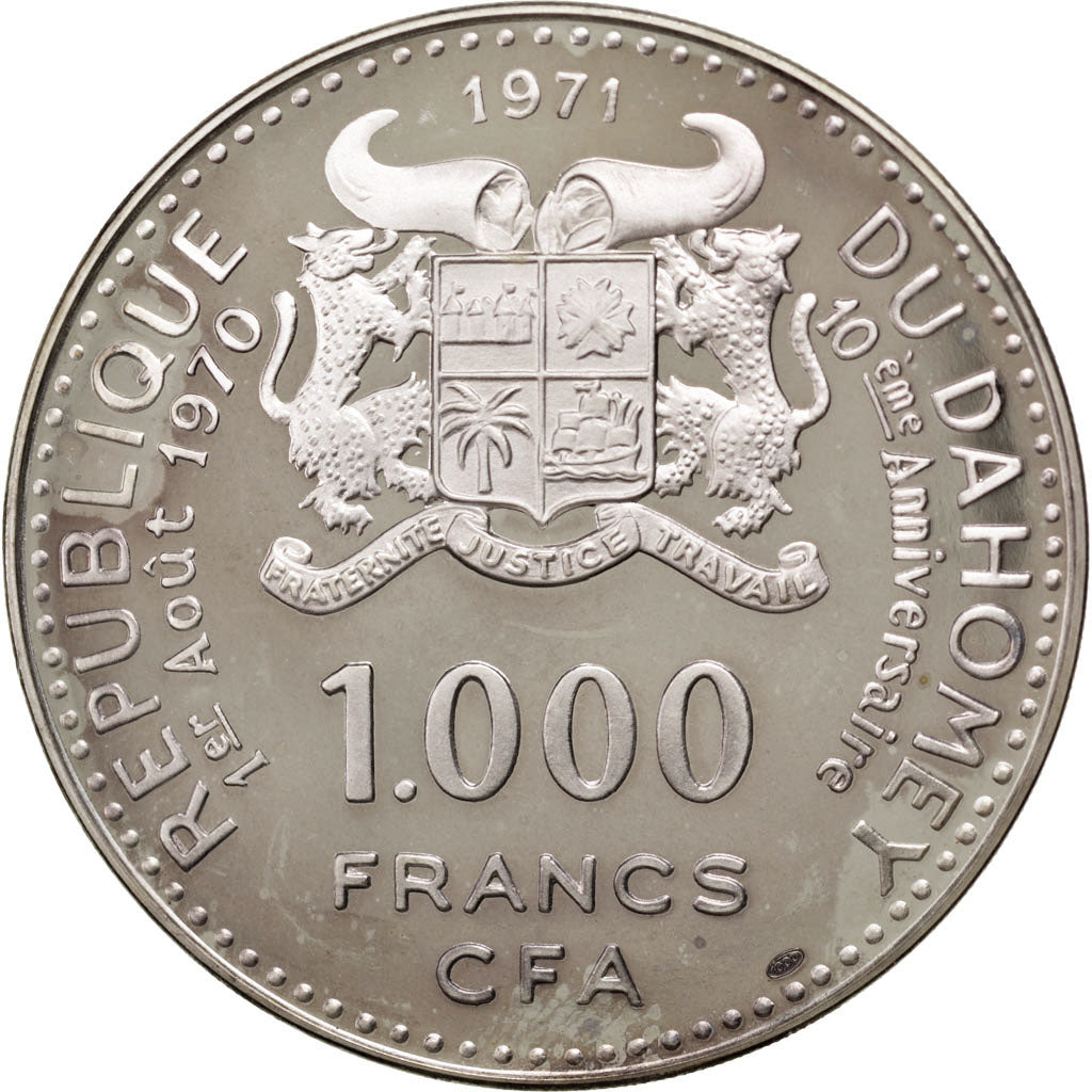 DAHOMEY, 1000 Francs, 1971, KM #4.1, MS(63), Silver, 55, 51.37