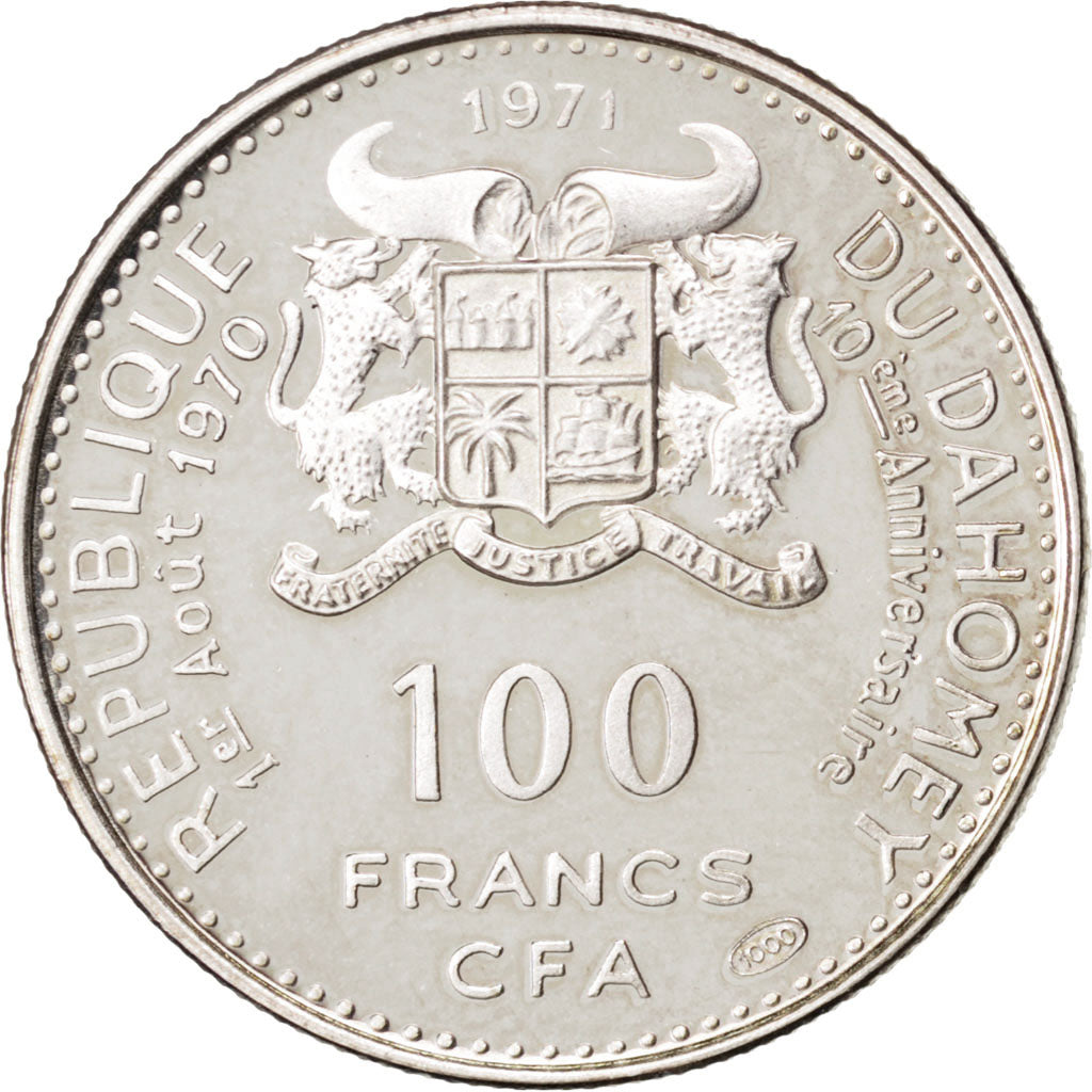 Benin, 100 Francs, 1971, KM #1.3, MS(63), Silver, 5.13