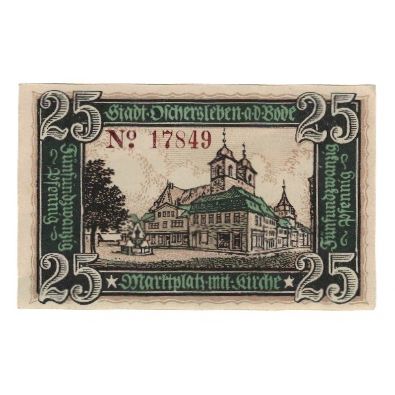 Banknote, Germany, Oschersleben a.Bode Stadt, 25 Pfennig, Texte, 1921