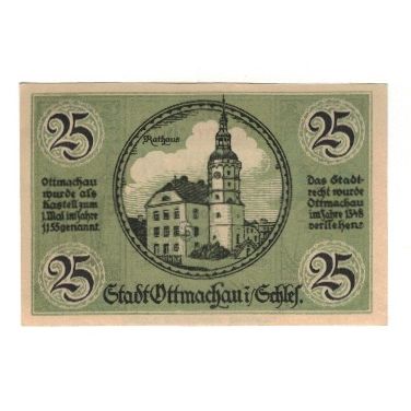 Billet, Allemagne, Ottmachau Stadt, 25 Pfennig, Eglise, 1921, 1921-01-02, SUP