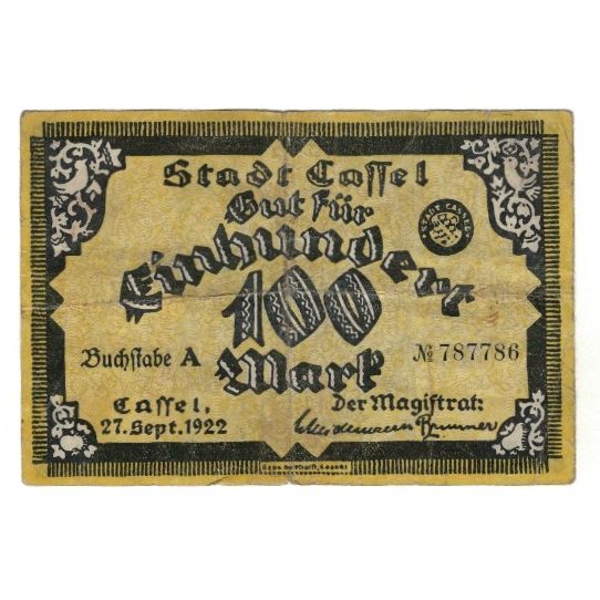 Banknote, Germany, Cassel Stadt, 100 Mark, Batiment, 1922, 1922-09-27