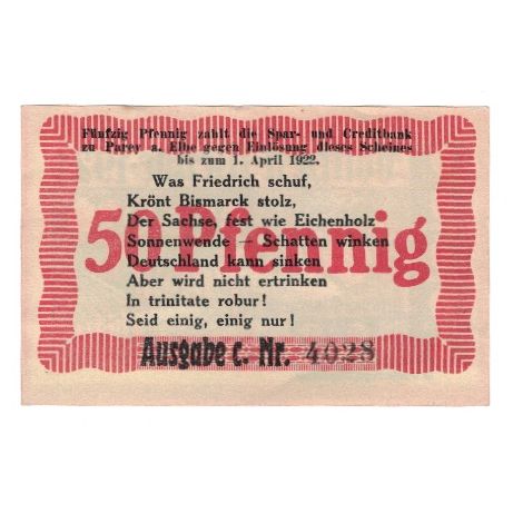 Billet, Allemagne, Parey a.d. Elbe Spar und Creditbank, 50 Pfennig, Texte, 1922