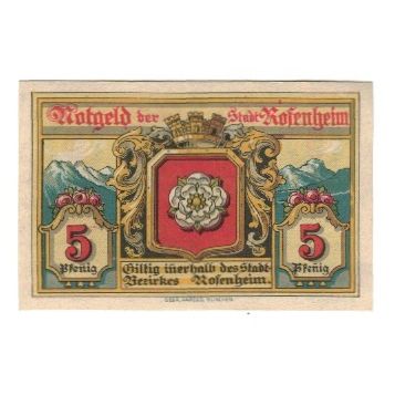 Banknote, Germany, Rosenheim Stadt, 5 Pfennig, Arches, 1921, 1921-02-16