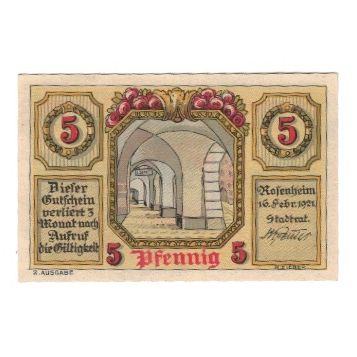 Banknote, Germany, Rosenheim Stadt, 5 Pfennig, Arches, 1921, 1921-02-16