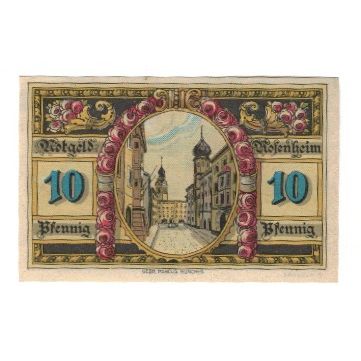 Banknote, Germany, Rosenheim Stadt, 10 Pfennig, rue, 1921, 1921-02-16