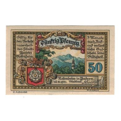 Banknote, Germany, Rosenheim Stadt, 50 Pfennig, Batiment, 1921, 1921-02-16