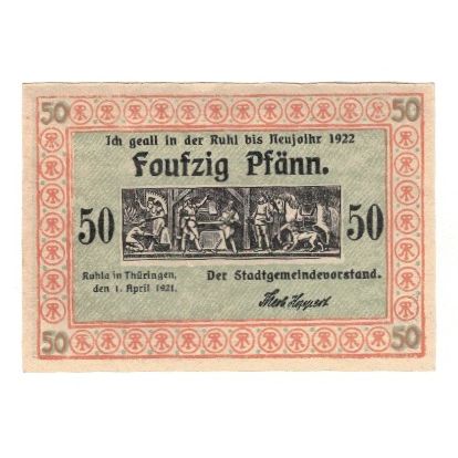 Geldschein, Deutschland, Ruhla Stadte, 50 Pfennig, personnage 3, 1922, VZ