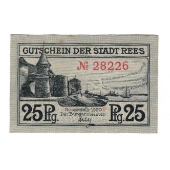 Banknote, Germany, Rees Stadt, 25 Pfennig, paysage, 1922, 1922-04-01, AU(55-58)