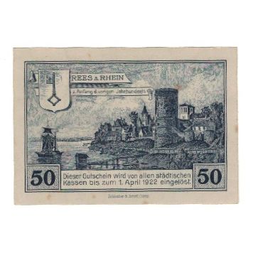 Banconote, Germania, Rees Stadt, 50 Pfennig, paysage, 1922, 1922-04-01, SPL-