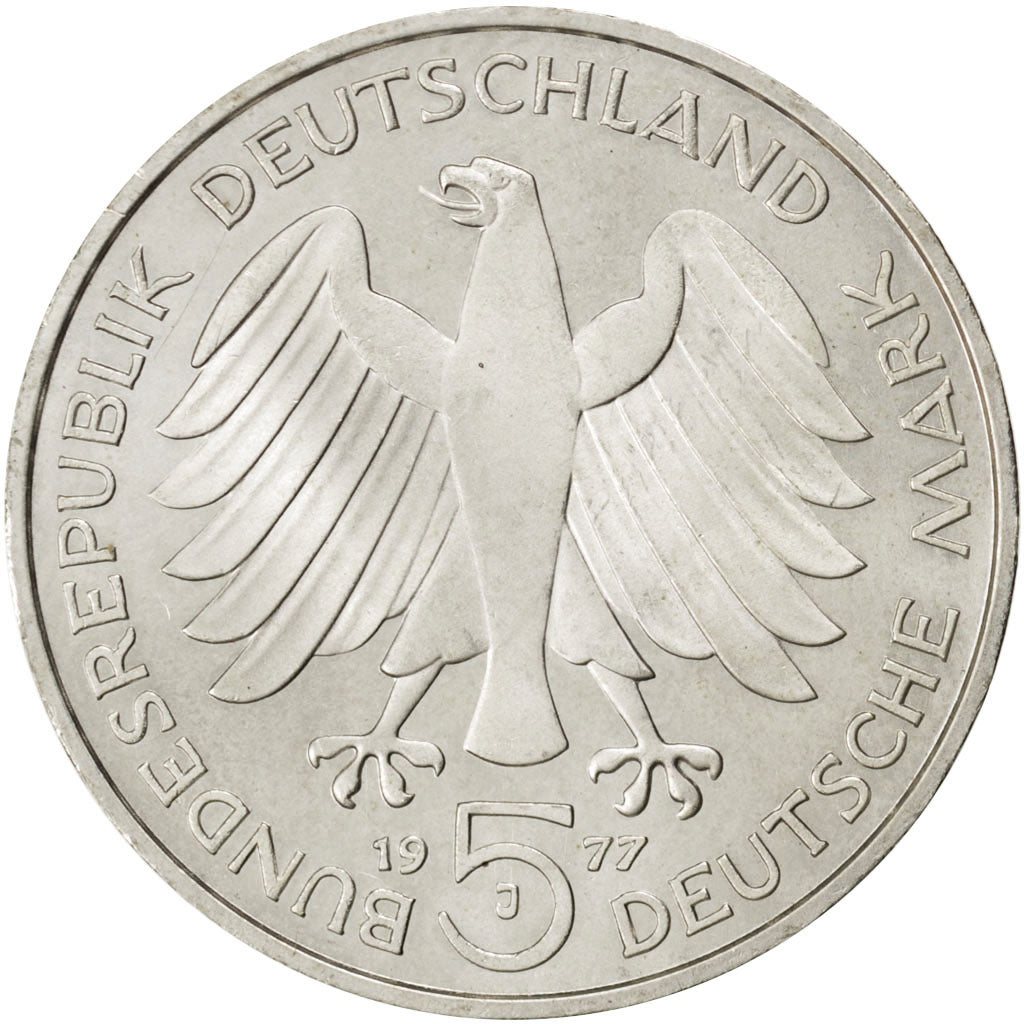 GERMANY - FEDERAL REPUBLIC, 5 Mark, 1977, Hambourg, KM #145, MS(63), Silver,...