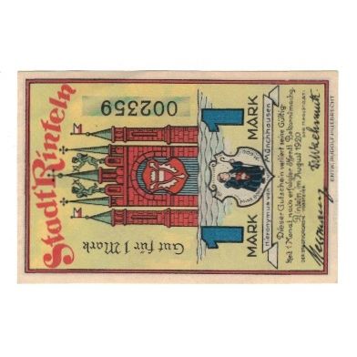 Banknote, Germany, Rinteln a.W. Stadt, 1 Mark, personnage, 1920, AU(55-58)