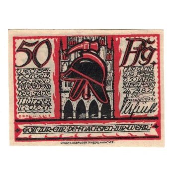 Banknote, Germany, Münster Freiwillige Feuerwehr, 50 Pfennig, Camion de