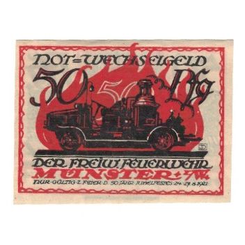 Banknote, Germany, Münster Freiwillige Feuerwehr, 50 Pfennig, Camion de