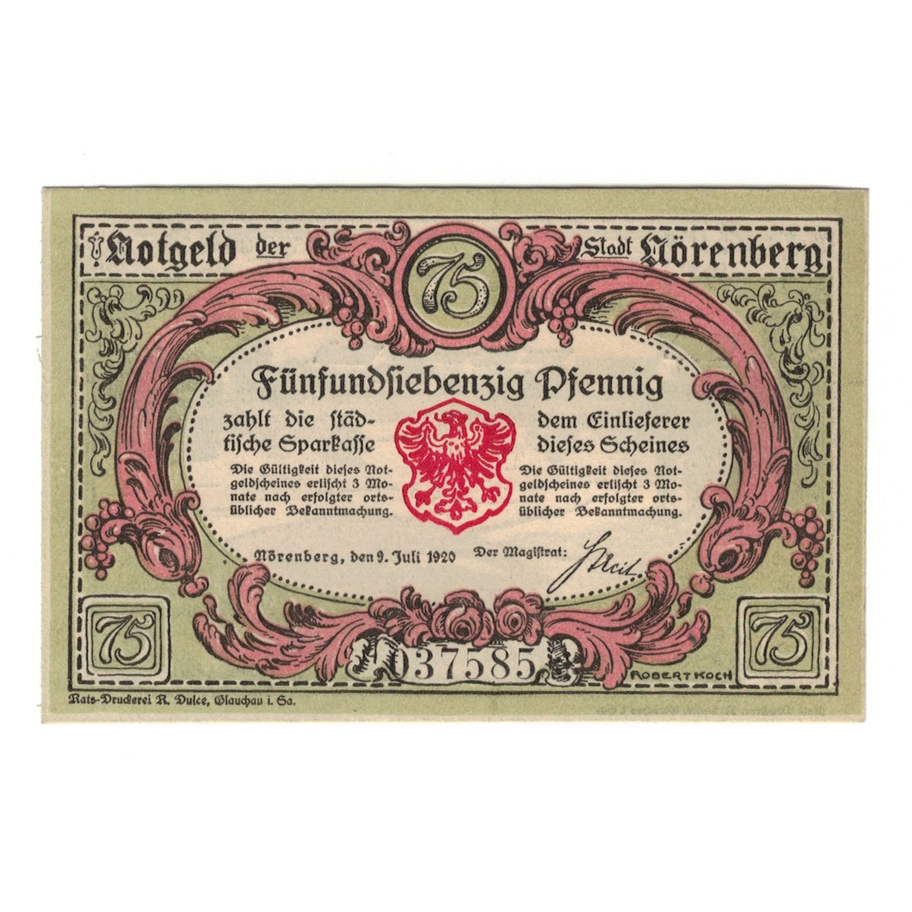 Banknote, Germany, Norenberg Stadt, 75 Pfennig, Animal 1, 1920, 1920-06-01