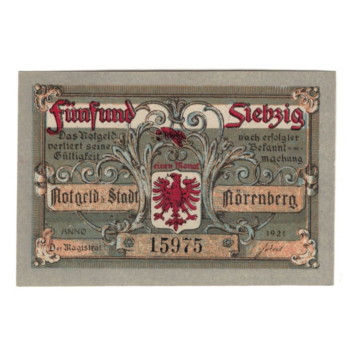 Banconote, Germania, Norenberg Stadt, 75 Pfennig, Animaux, 1921, 1921-01-01