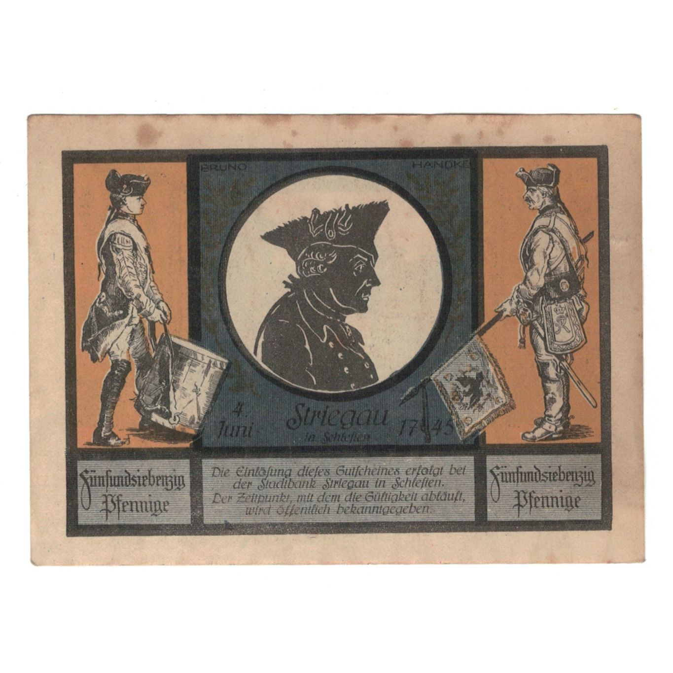 Banknote, Germany, Striegau Stadt, 75 Pfennig, personnage, 1921 (1922)