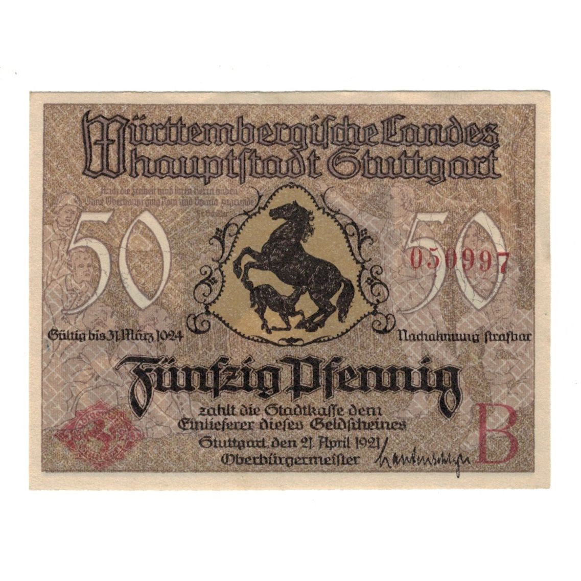 Banknote, Germany, Stuttgart Stadt, 50 Pfennig, porte, 1924, 1924-03-31