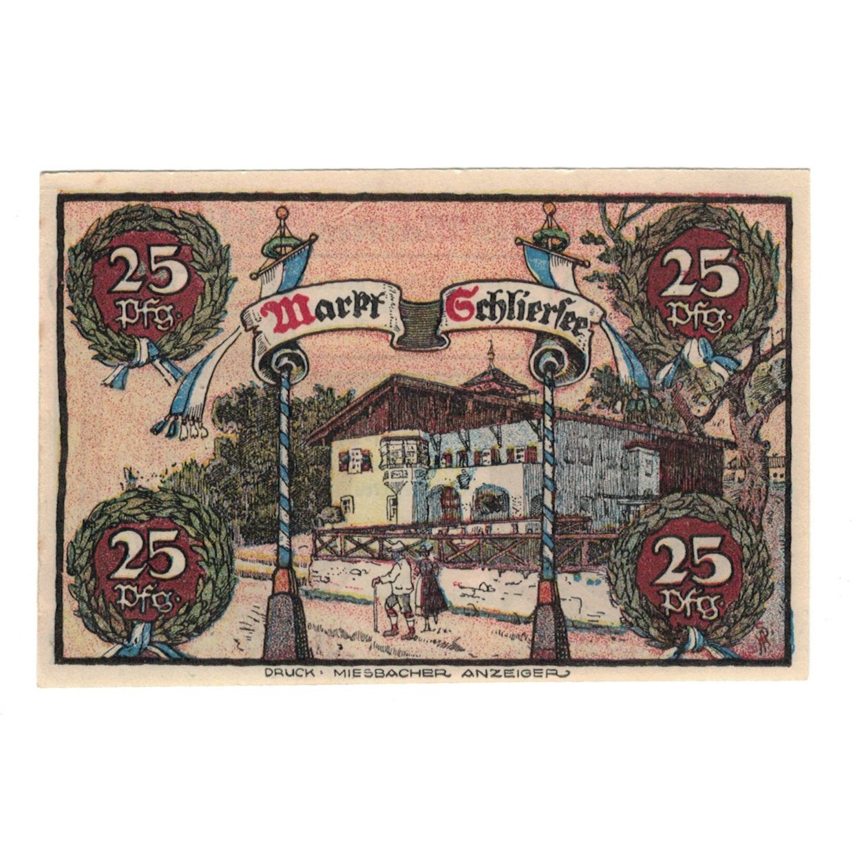 Biljet, Duitsland, Schliersee Marktgemeinde, 25 Pfennig, Batiment, 1921