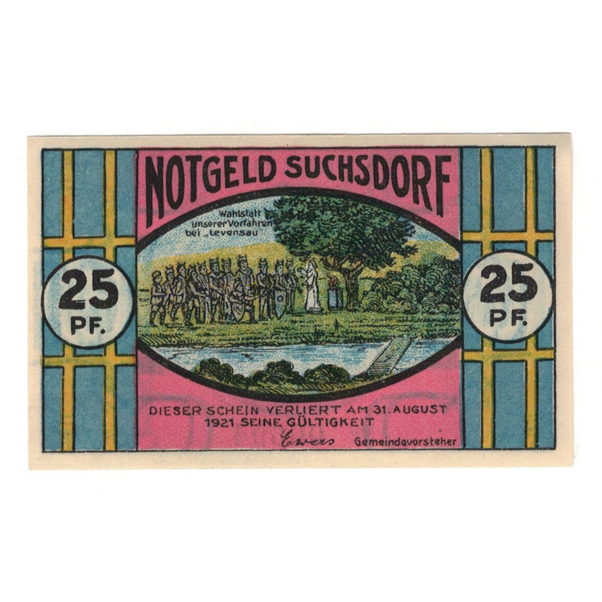 Banknote, Germany, Suchsdorf Gemeinde, 25 Pfennig, moulin, 1921, 1921-08-31