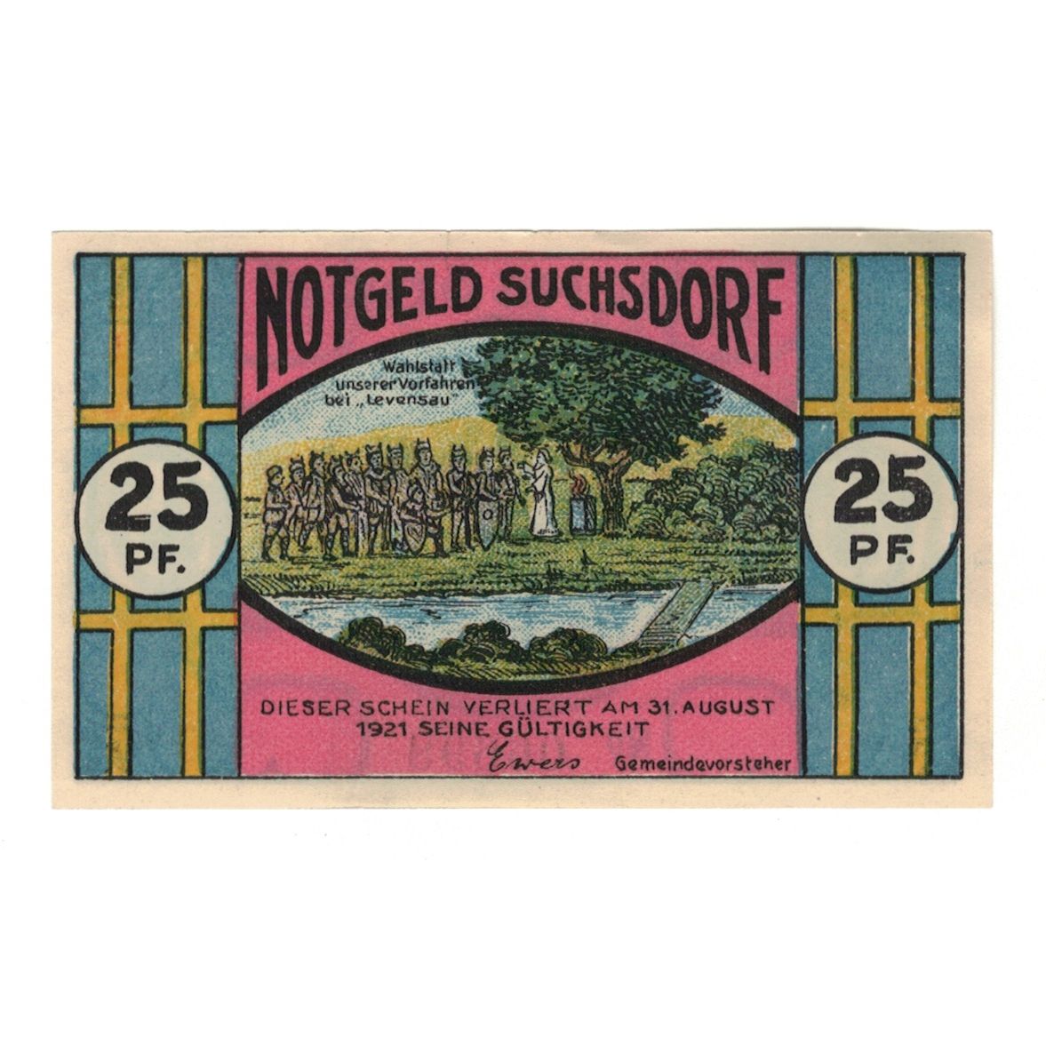 Banknote, Germany, Suchsdorf Gemeinde, 25 Pfennig, Moulin 1, 1921, 1921-08-31