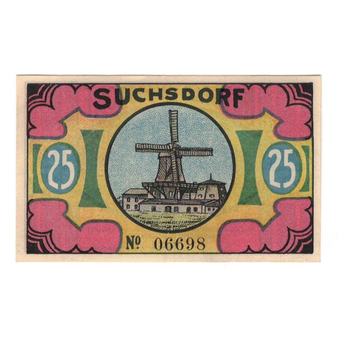 Banknote, Germany, Suchsdorf Gemeinde, 25 Pfennig, Moulin 1, 1921, 1921-08-31