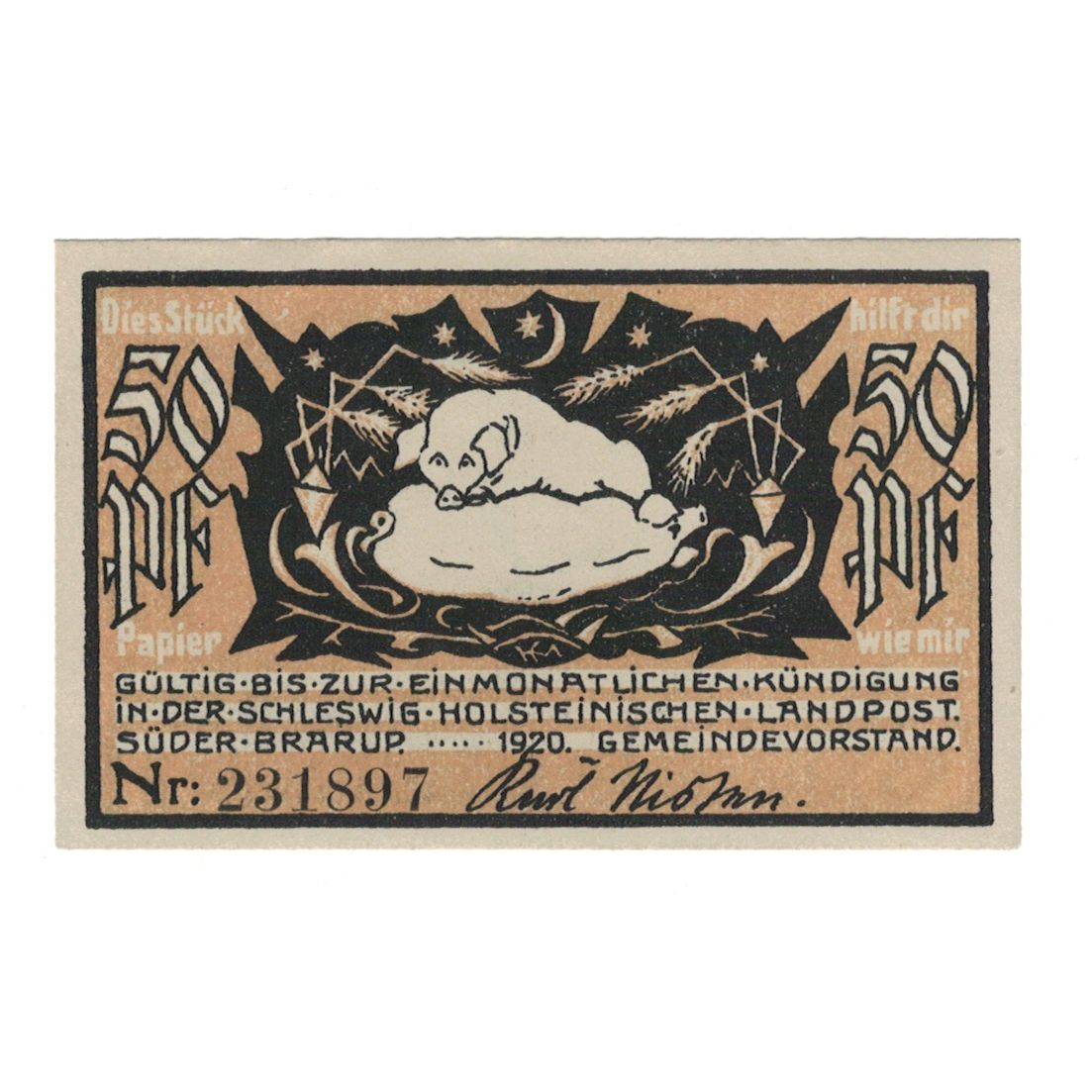 Banknote, Germany, Süderbrarup Gemeinde, 50 Pfennig, paysage, 1920, AU(55-58)