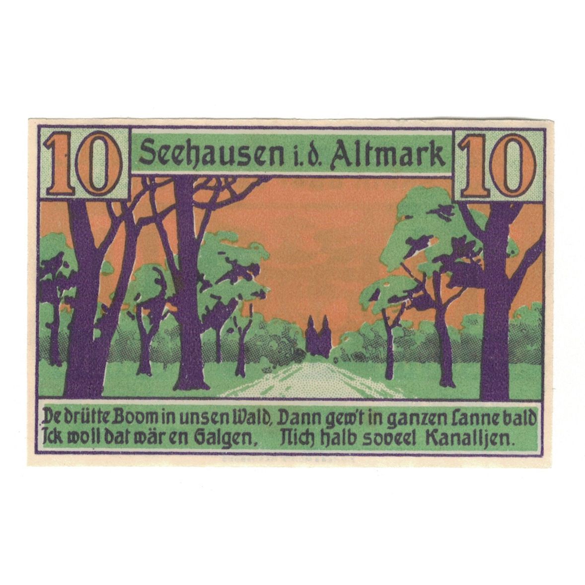 Banknote, Germany, Seehausen i. Altmark Stadt, 10 Pfennig, paysage, 1921