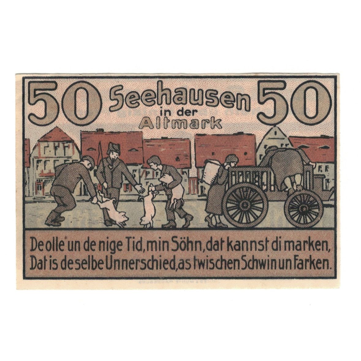 Biljet, Duitsland, Seehausen i. Altmark Stadt, 50 Pfennig, personnage, 1921