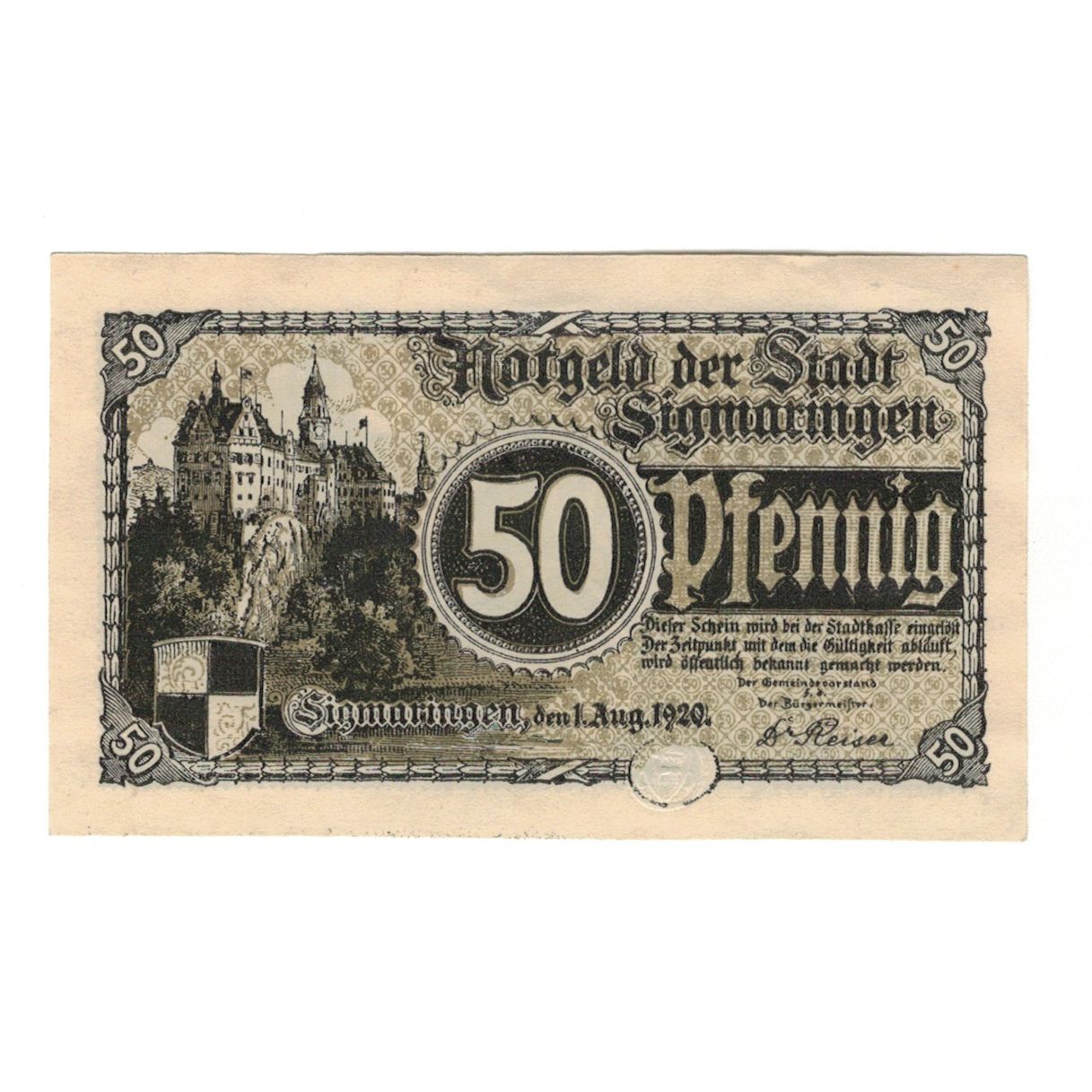 Banknote, Germany, Sigmaringen Stadt, 50 Pfennig, personnage, 1920, 1920-08-01