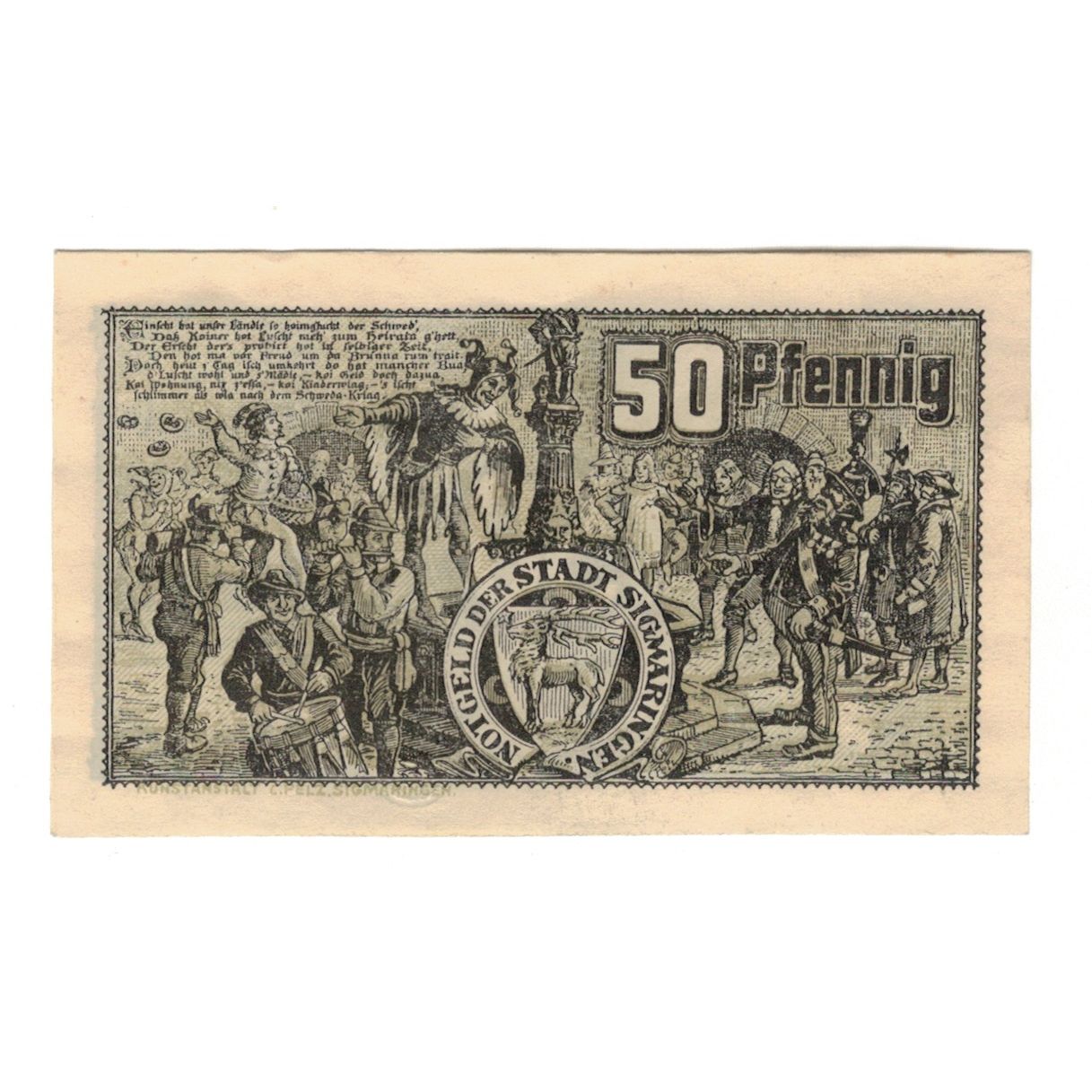 Banknote, Germany, Sigmaringen Stadt, 50 Pfennig, personnage, 1920, 1920-08-01
