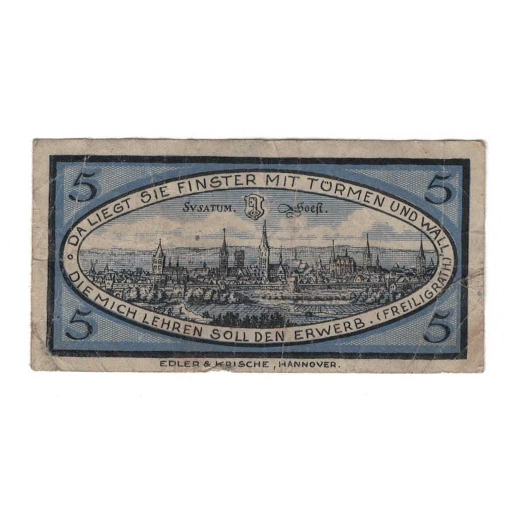 Nota, Alemanha, Soest Stadt, 5 Pfennig, paysage, 1920, 1920-05-01, VF(30-35)