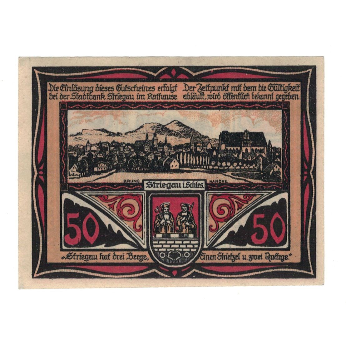 Banknote, Germany, Striegau Städtische Sparkasse, 50 Pfennig, paysage, 1920