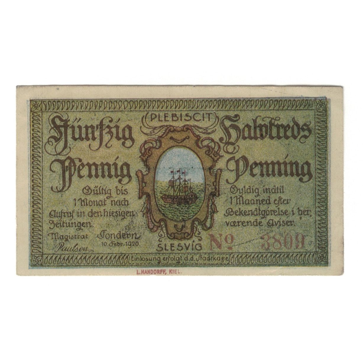 Banknote, Germany, Tondern Stadt, 50 Pfennig, champs, 1920, 1920-02-10
