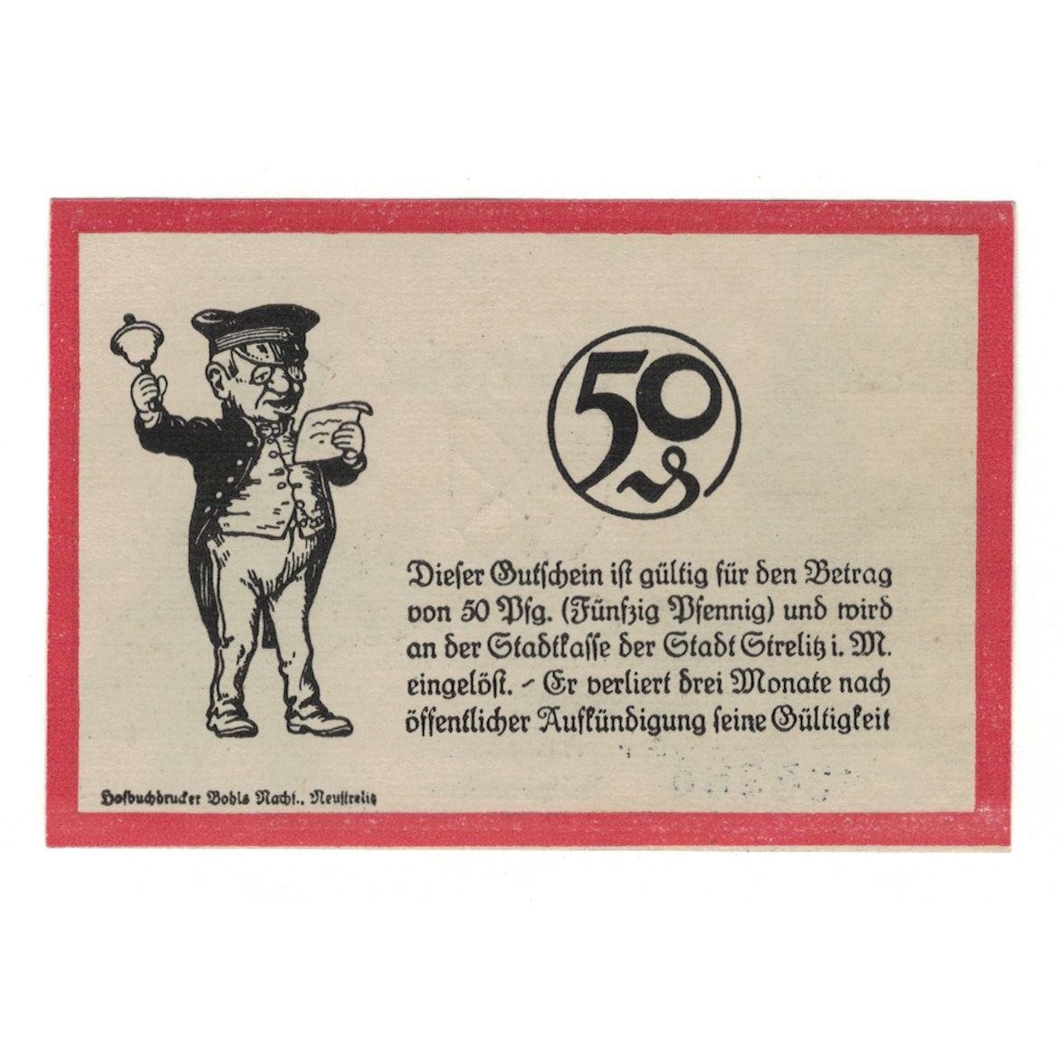 Banconote, Germania, Strelitz Stadt, 50 Pfennig, personnage, 1921, 1921-02-01