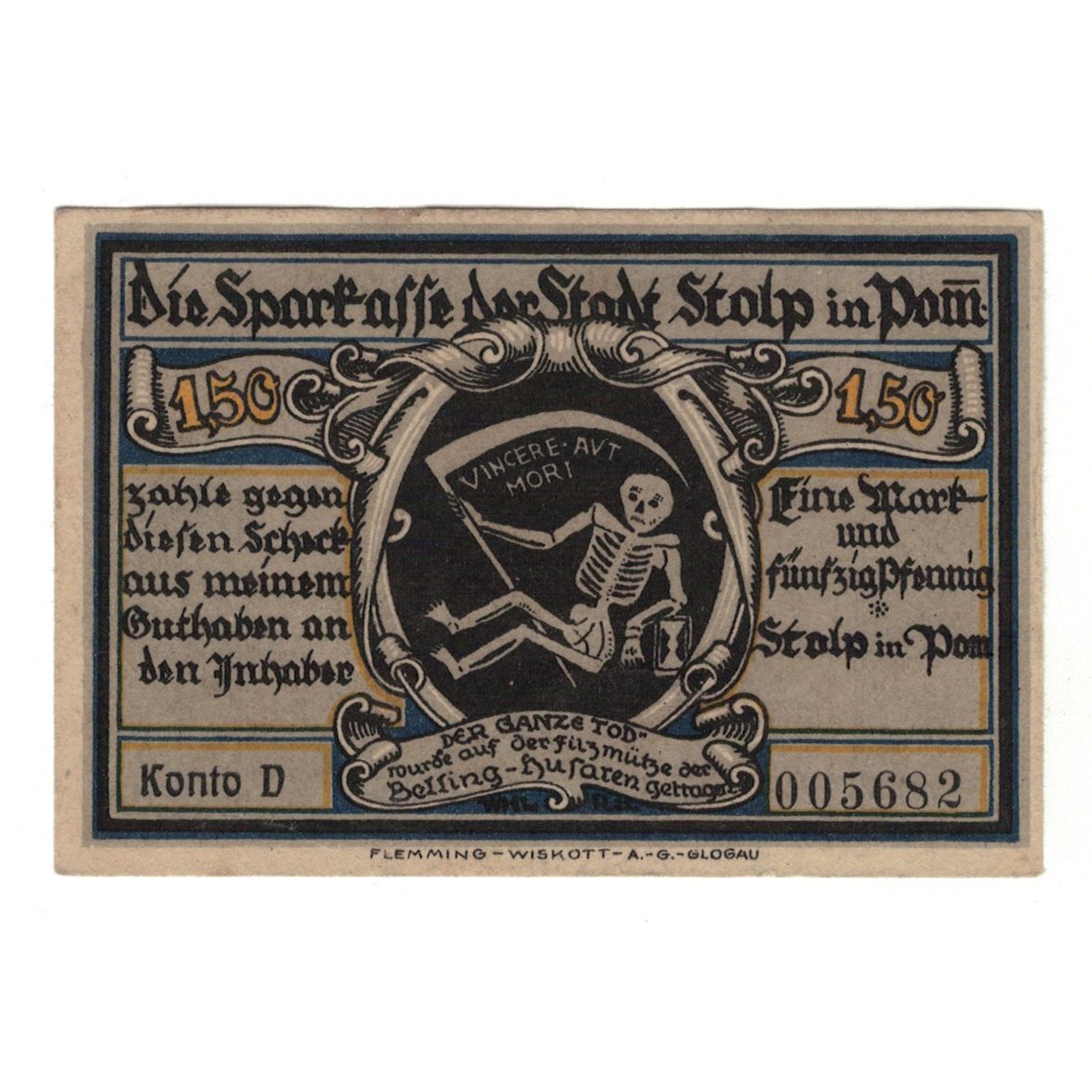 Banknote, Germany, Stolp Sparkasse der Stadt, 1.5 Mark, cavalier, 1922