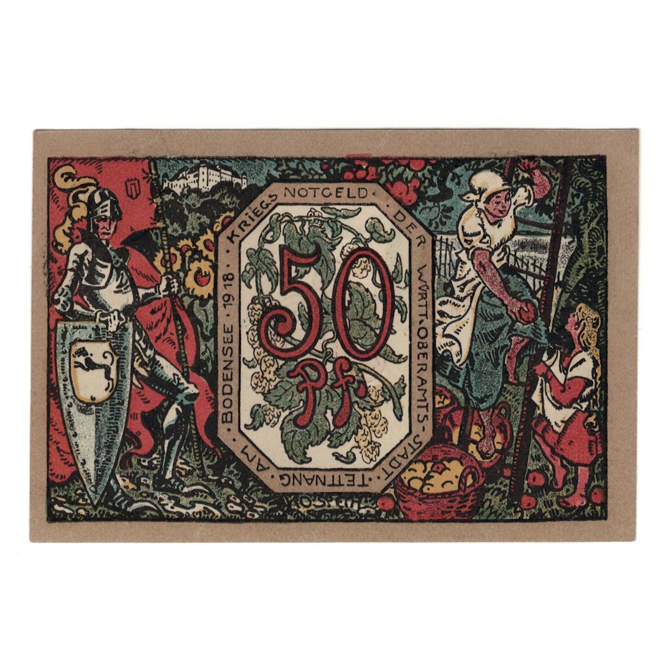 Banknote, Germany, Tettnang Stadt, 50 Pfennig, personnage, 1918, 1918-12-01