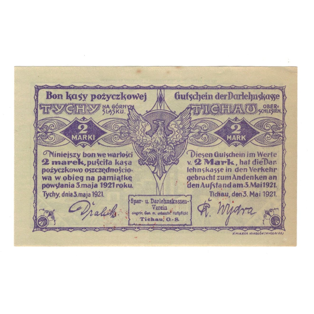 Billet, Allemagne, Tichau Spar und Darlehenskassen-Verein, 2 Mark, personnage