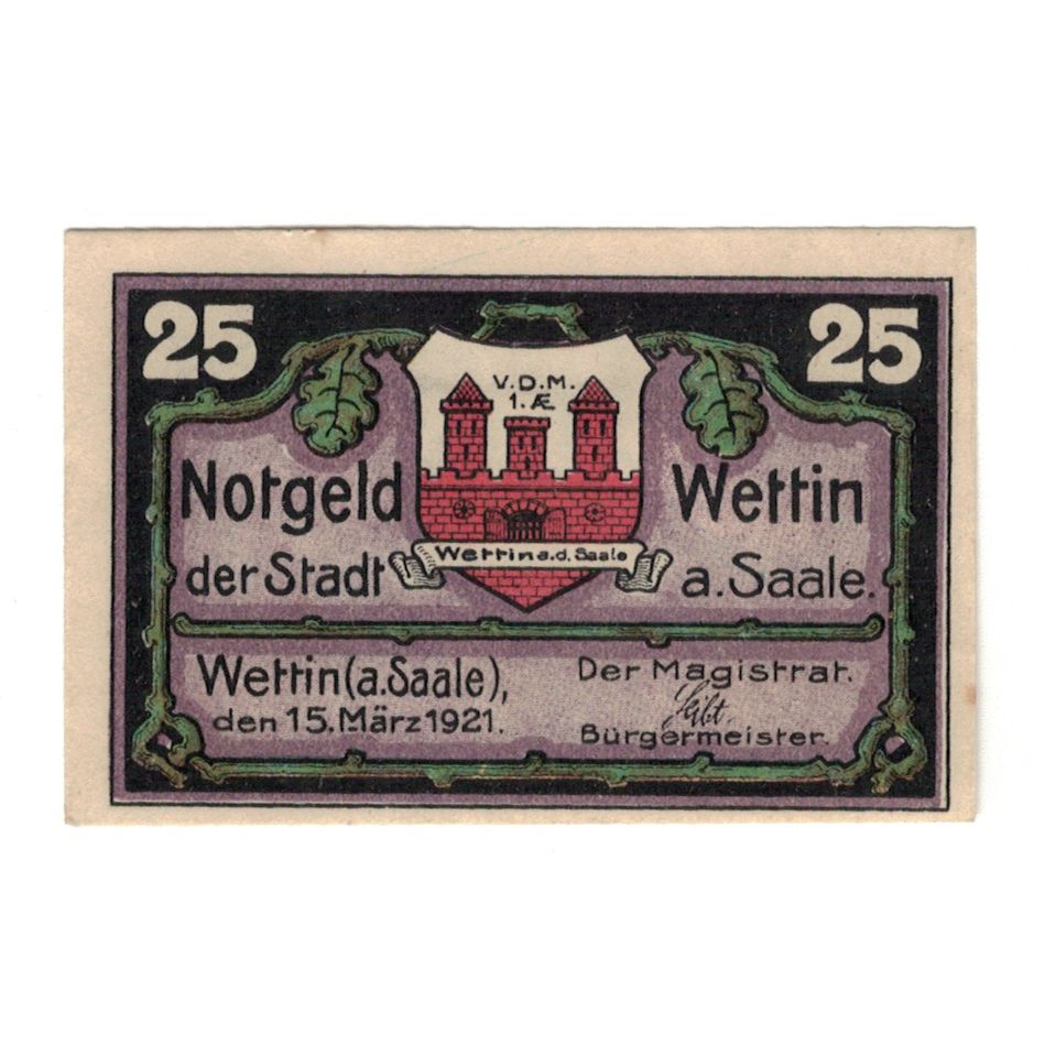 Banknote, Germany, Wettin Stadt, 25 Pfennig, Batiment, 1921, 1921-03-15