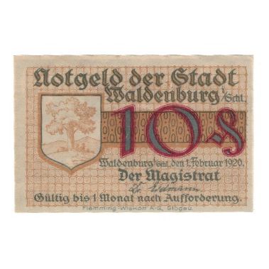Banknote, Germany, Waldenburg Stadt, 10 Pfennig, personnage, 1920, 1920-02-01