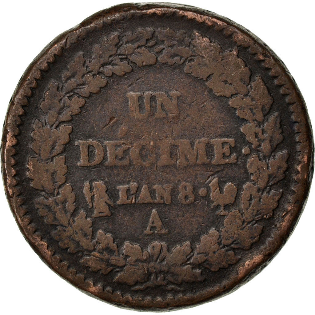 FRANCE, Dupré, Decime, 1800, Paris, KM #644.1, VF(20-25), Bronze, 32, Gadoury #.