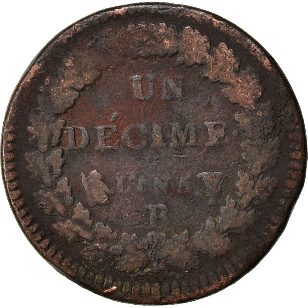 FRANCE, Dupré, Decime, 1797, Rouen, KM #644.3, VF(20-25), Bronze, Gadoury #187, 