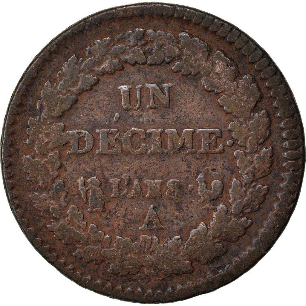 FRANCE, Dupré, Decime, 1800, Paris, KM #644.1, VF(20-25), Bronze, 32, Gadoury #.