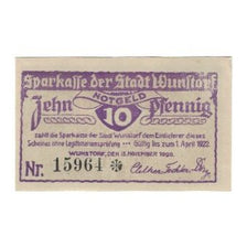 Banconote, Germania, Wunstorf Stadt, 10 Pfennig, Batiment, 1922, 1922-04-01