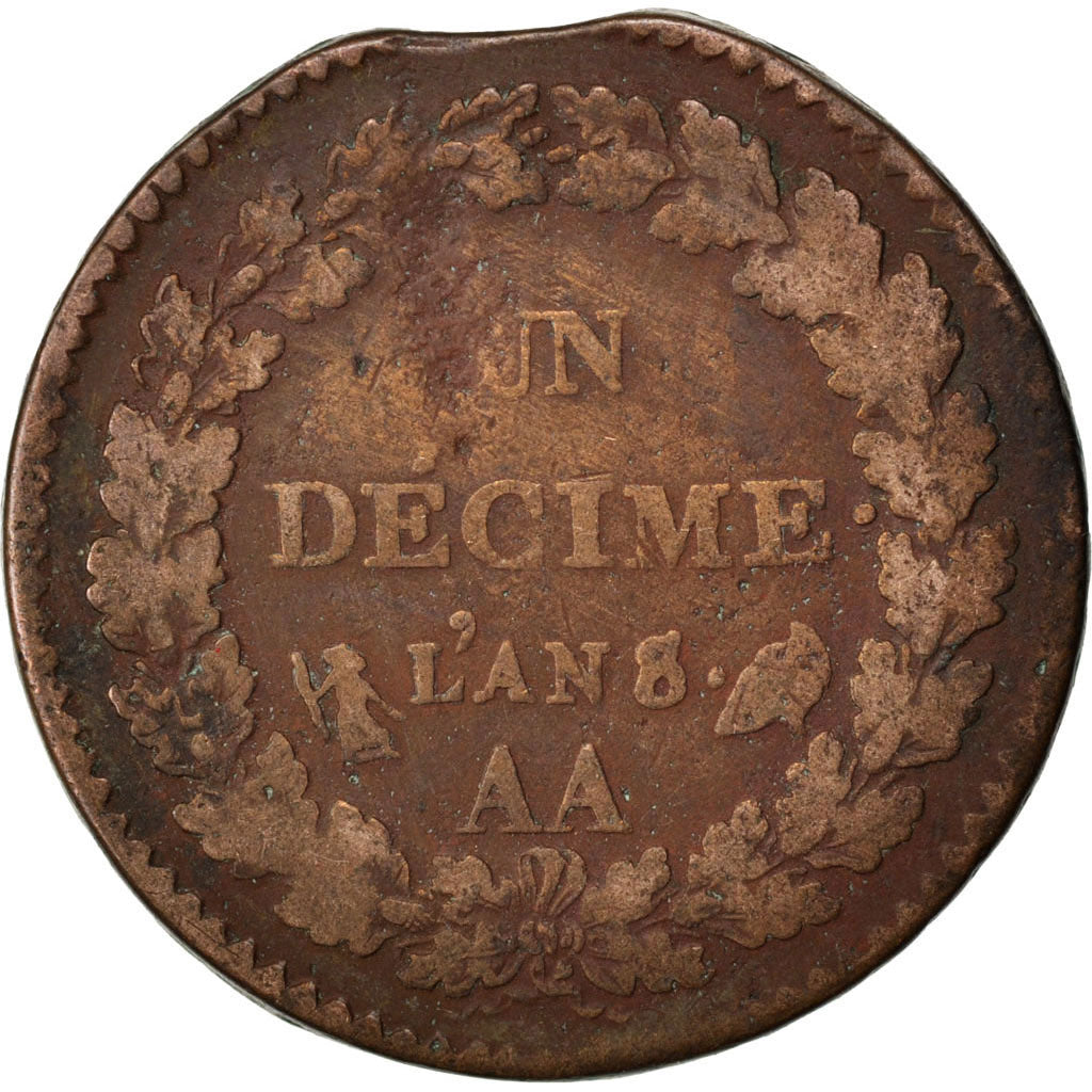 Munten, Frankrijk, Dupré, Decime, 1800, Metz, FR, Bronze, Gadoury:187a