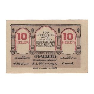 Banconote, Austria, Hallein Sbg. Stadtgemeinde, 10 Pfennig, personnage, 1920