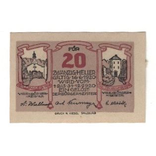 Banknote, Austria, Hallein Sbg. Stadtgemeinde, 20 Pfennig, paysage, 1920