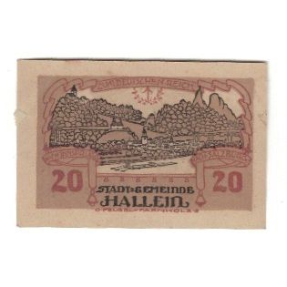 Banknote, Austria, Hallein Sbg. Stadtgemeinde, 20 Pfennig, paysage, 1920